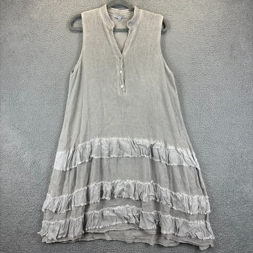 Tempo Paris Light Grey Tiered Ruffle Midi Dress